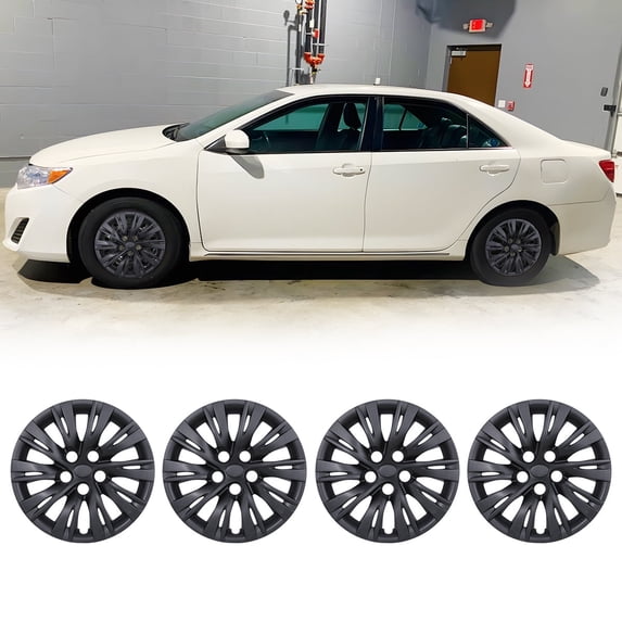 16" Set of 4 Hubcaps Wheel Rims Cover Fit 2012-2014 Toyota Camry /2012-2014 Toyota Camry Hybrid Compatible with Steel Wheels Snap on Installation(16-inch,Black Matte)