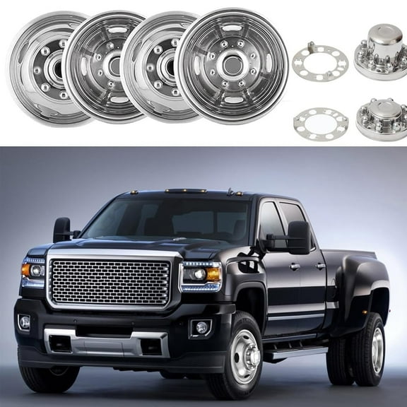 Set of 4 16" Stainless Steel Dually Wheel Simulators,8 Lug 4 Hand Hole Hubcaps Cover for 1974-2000 Chevy GMC 3500,1974-1998 Ford F350,2008-2021 Ford E350/E450 Van,1974-1999 Dodge Ram
