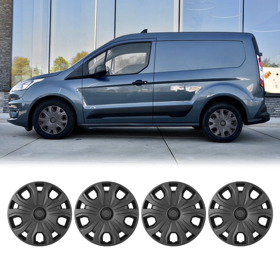Set of 4 16 inch hHubcaps Compatible for 2014-2023 Ford Transit Connect Snap-On Installation with retention rings, 16 inch Ford Steel Wheel Cover(Matte Black)