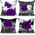 thumbnail image 1 of Set of 4 18x18 Flower Throw Pillow Covers Purple Rose Couch Bed Decorative Pillow Covers Dark Purple Grey Black Floral Square Pillow Cases Purple Linen Farmhouse Pillow Cover (Purple Black), 1 of 6