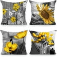 thumbnail image 1 of Set of 4 18x18 Flower Throw Pillow Covers Yellow Gray Black Decorative Pillow Covers Bed Sofa Couch Pillow Covers Yellow Fall Sunflower Linen Farmhouse Square Pillowcases Summer(Yellow Black), 1 of 6