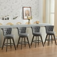 thumbnail image 1 of Set of 4 26" Counter Height Bar Stools, 360° Swivel Stools with Back & Hand, Tufted Button, Trimmed Edges, Upholstered Velvet Kitchen Counter Stools on Wood Legs (Gray), 1 of 11