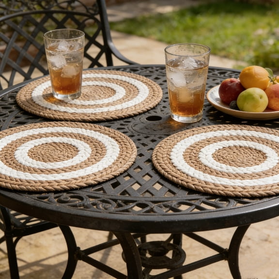 Set of 4 2D Printed Linen Placemats - Washable, Heat Resistant Mats for Kitchen Dining Table, Farmhouse Decor, Durable Material, Easy to Clean, Perfect for Use and Gatherings