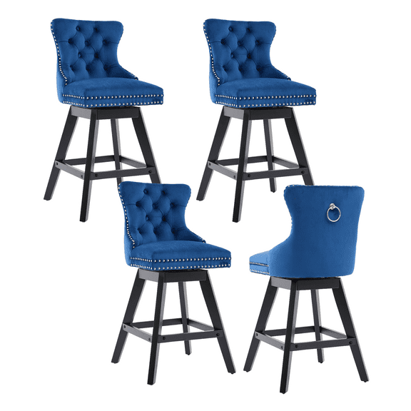 Set of 4 360 Swivel Swivel Velvet Counter Heght Barstools with Button Tufted Decoration and Wooden Legs, and Chrome Nailhead Trim, Leisure Style Bar Chairs,Bar stools