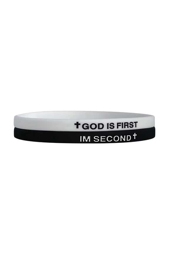 Set of 4 8PCS God Is First Bracelet, GOD IS FIRST IM SECOND Christian Religious Faith Rubber Bracelets Engraved Inspirational Bible Verses Cross Silicone Bracelet For Women Men Gifts