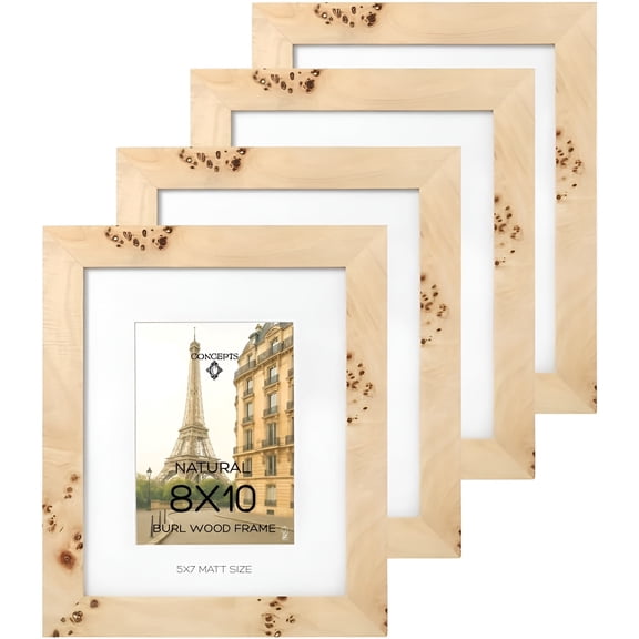 Concepts 8x10 Picture Frames, Natural Burl Wood Photo Frames, Family frames for Wall Decor – Vertical / Horizontal (Set of 4)