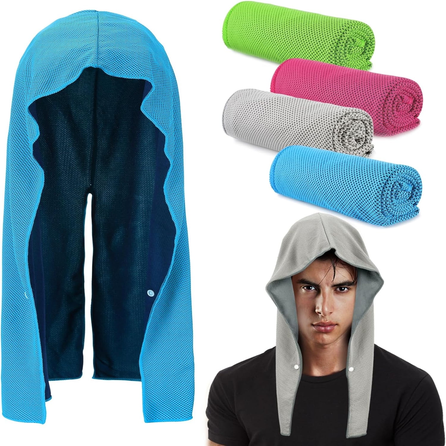 Set of 4 Absorbent Cooling Hoodie Towels for Neck and Face - Quick ...