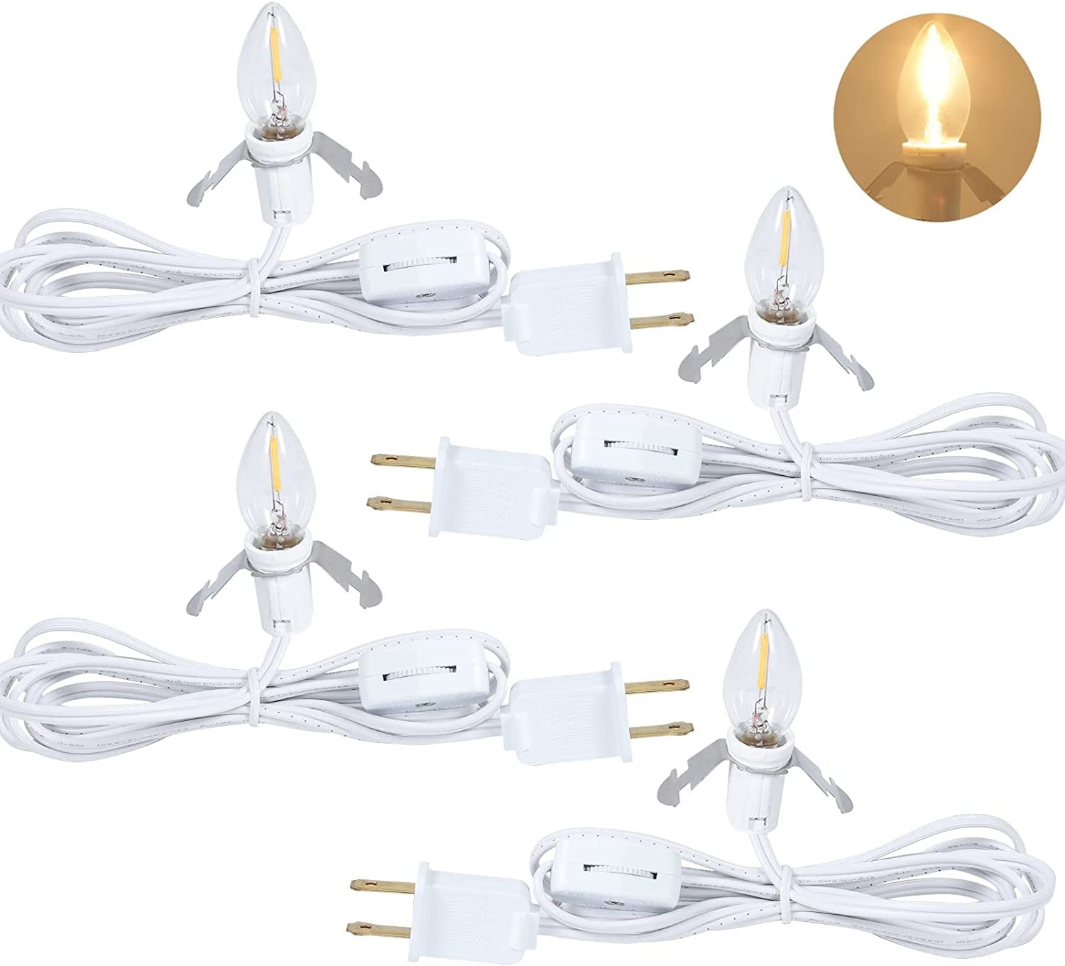 Set of 4 Accessory Light Cords with Single LED Bulb 6FT Blow Mold