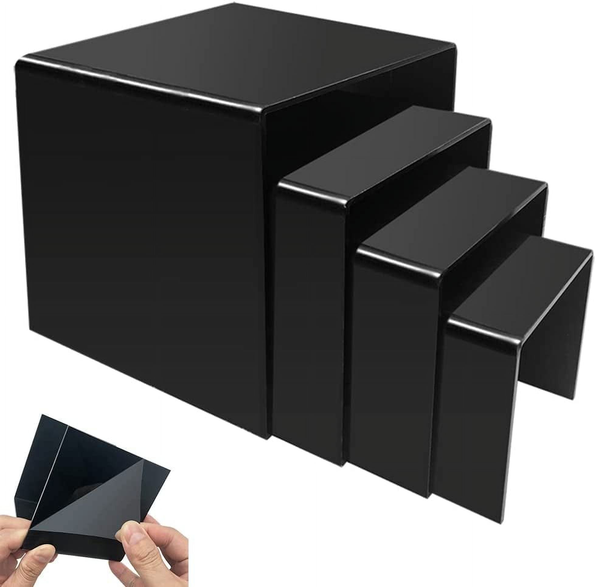 Set of 4 Acrylic Display Risers,Black Product Stand, Jewelry Display Riser Shelf Showcase for Figures Store, Candy Dessert Display Stand-3", 4", 5", 6 (Black)
