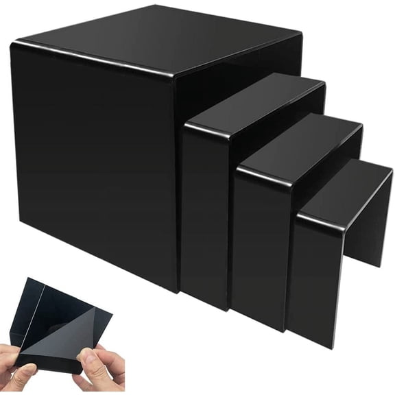 Set of 4 Acrylic Display Risers, SourceTon Black Product Stand, Jewelry Display Riser Shelf Showcase for Figures Store, Candy Dessert Display Stand-3", 4", 5", 6 (Black)