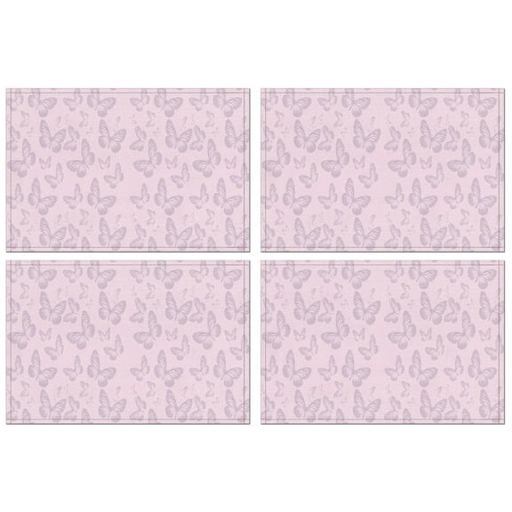 Set of 4 Artistic Butterfly Heat Resistant Flax Table Mats with Colorful Tropical Floral Pattern, Wrinkle Free Machine Washable Place Mats for Dining Table, Cute Aesthetic Design for Butterfly Lover