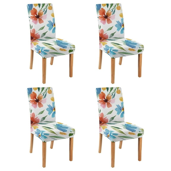 Set of 4 Artistic Floral Dining Chair Covers Bright Tropical Flower and Leaves Print Washable Polyester Stretch Slipcovers Removable Protector for Modern Home