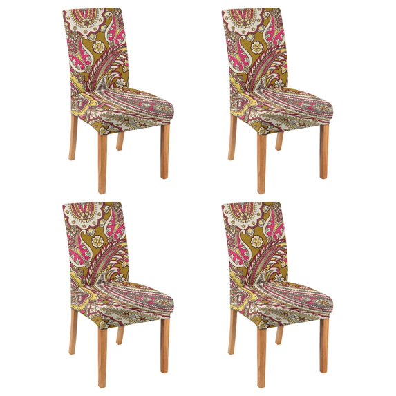 Set of 4 Artistic Paisley Bohemian Dining Chair Covers Vintage Floral Ethnic Retro Colorful Pattern Washable Polyester Stretch Slipcovers Removable Protector for Elegant Dining Room