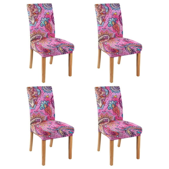 Set of 4 Artistic Paisley Bohemian Dining Chair Covers Vintage Floral Ethnic Retro Colorful Pattern Washable Polyester Stretch Slipcovers Removable Protector for Elegant Dining Room