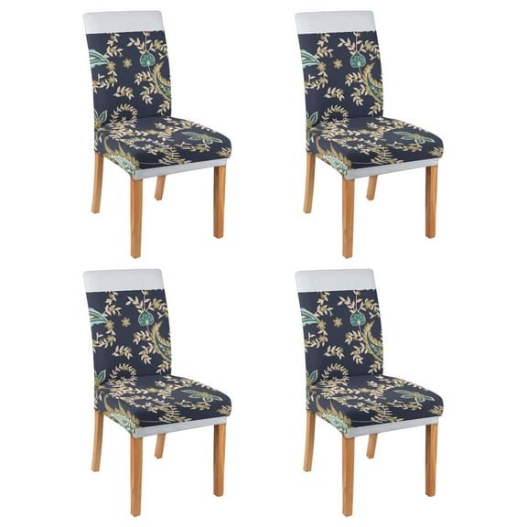 Set of 4 Artistic Paisley and Ethnic Bohemian Dining Chair Covers Vintage Floral Retro Colorful Pattern Washable Polyester Stretch Slipcovers Removable Protector for Classic Decor