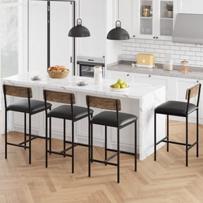 Set of 4 Bar Stools – 25.5" Counter Height PU Leather Upholstered Chairs with Backrest & Footrest, Rustic Brown, Easy Assembly, Ideal for Kitchen Island or Dining Room – Vintage Color