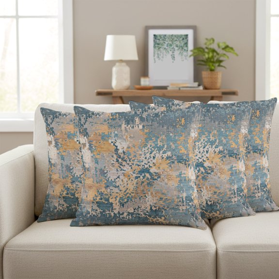 Set of 4 Beige Teal Copper Rust Pillow Covers 18x18 Inch, Abstract Vintage Industrial Minimalist Decorative Throw Pillow Cases Cotton Cushion Covers for Sofa Couch Bed Living Room Bedroom Home Decor
