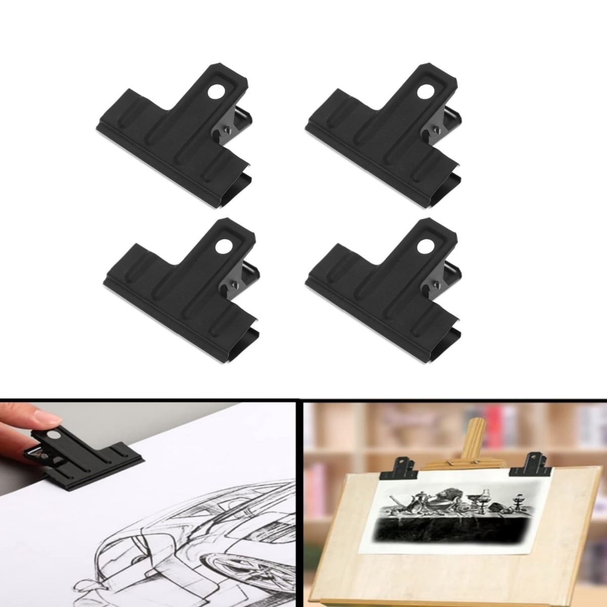 Scripts Bull Clips Set of 4 Black Large Bull Clips,4.7 Inch Portable Drawing Board Clips ...