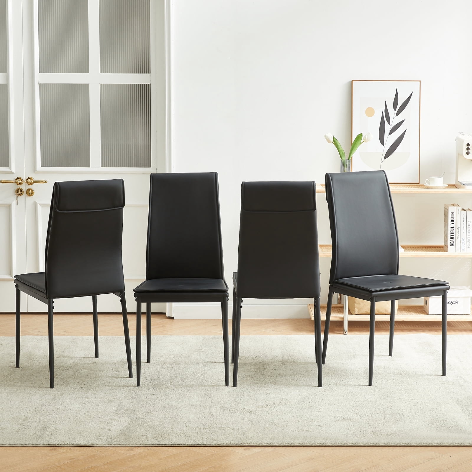 Set of 4 Black Modern Kitchen Chairs - Durable Metal Leg Construction ...
