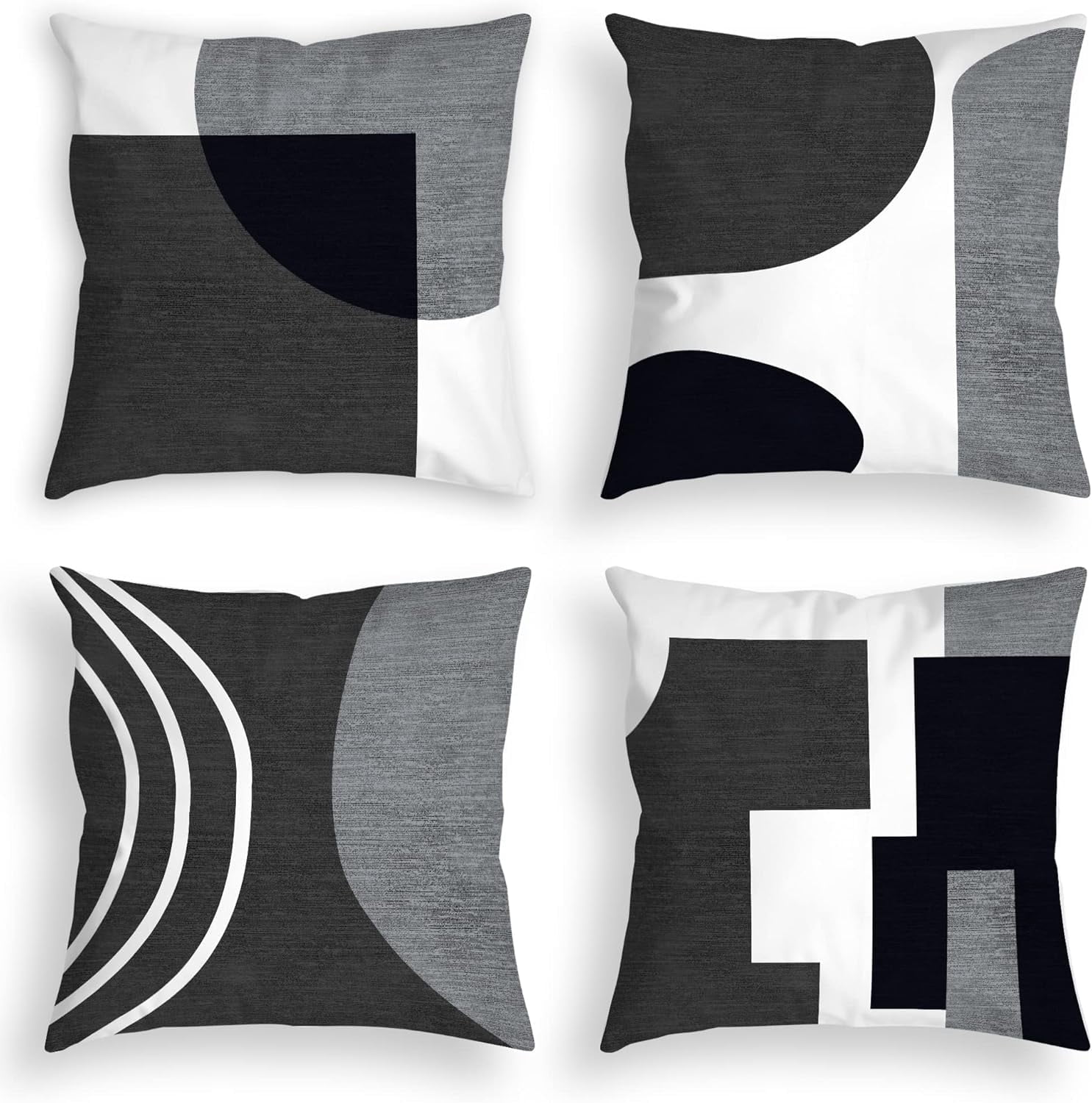 Set of 4 Black and White Throw Pillows for Couch Black Gray White Silver Boho Decorative Pillow Covers Abstract Geometric Modern Pillowcases 20x20 inches for Bed Bedroom.