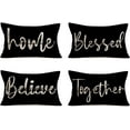 thumbnail image 1 of Set of 4 Blessed Home Believe Together Throw Waist Pillow Covers 12x20 Inch Rectangular Inspirational Quotes Letters Farmhouse Decorative Pillow Cases Cotton Linen Housewarming Gift, Black, 1 of 6