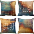 thumbnail image 1 of Set of 4 Blue and Orange Throw Pillow Covers Hello Sunshine Get Snuggle Vintage Abstract Messy Rust Painting Decorative Pillow Cases Home Decor Standard Square 18x18 Inches Pillowcases, 1 of 6