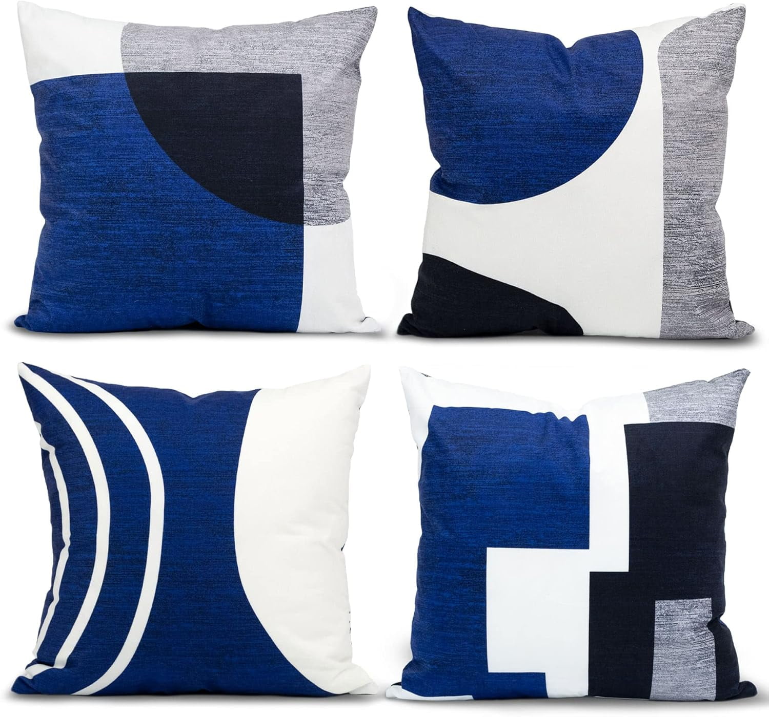 Set of 4 Blue Throw Pillows 20x20 Inch Black Gray White Silver Boho Decorative Pillow Covers with Abstract Geometric Modern Design for Bed Bedroom Couch Create a Stylish and Cozy Atmosphere
