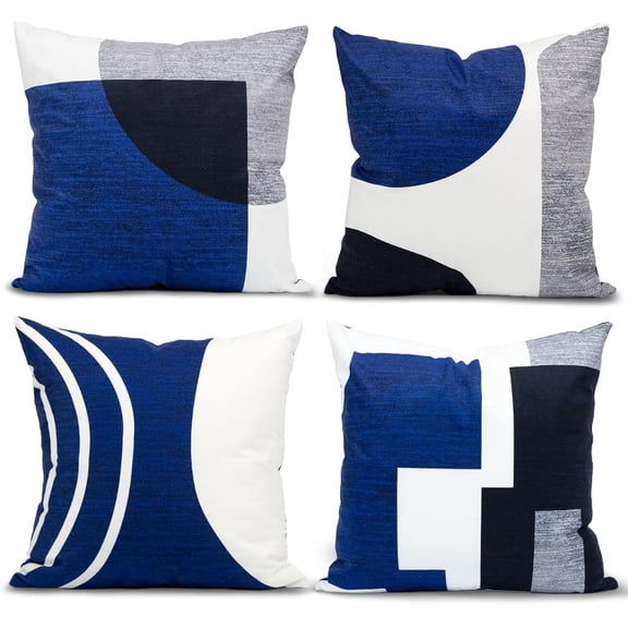 Set of 4 Blue Throw Pillows 20x20 Inch Black Gray White Silver Boho Decorative Pillow Covers with Abstract Geometric Modern Design for Bed Bedroom Couch Create a Stylish and Cozy Atmosphere