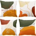 thumbnail image 1 of Set of 4 Boho Mid Century Throw Pillow Covers 18x18 Inches Orange and Green Modern Abstract Art Decorative Watercolor Polyester Pillow Cases Square Pillocases for Bed Sofa, 1 of 6