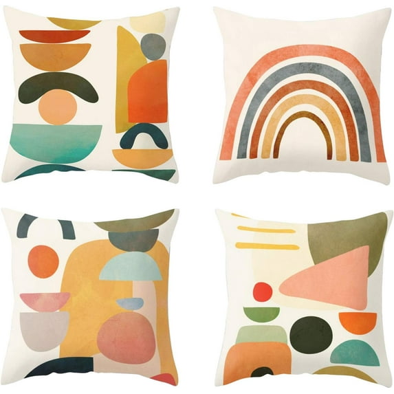 Set of 4 Boho Spring Rainbow Throw Pillow Covers 18x18 Inch,Colorful Geometric Cushion Covers,Modern Home Decor Pillow Cases,Rainbow Square Cushion Cases