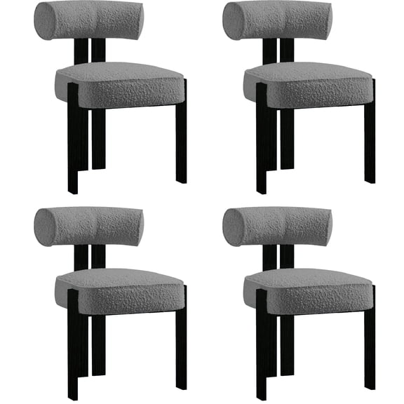 Set of 4 Boucle Upholstered Dining Chairs, Ergonomic Curved Back Kitchen Chairs with Rubber Wood Legs, Modern Comfortable Seating for Home Dining Room, Gray
