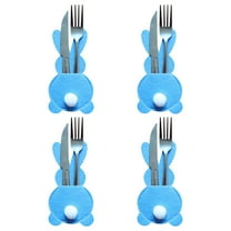 Set of 4 Bunny Flatware Holders - Easter Cutlery Bags with Tail, Cute Bunny-Shaped Utensil Holders for Table Decoration, Easy to Slide in Knives and Forks, Perfect for Easter Party Dinner(Blue)