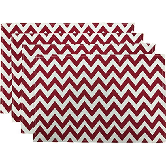 Set of 4, Chevron Design Red and White Tapestry placemats for Dining Table, Table mat for Dining Room Easy to Clean, Machine Washable Size: 13 x 19.