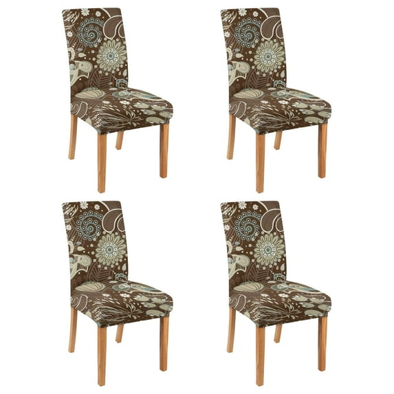 Set of 4 Chic Paisley Bohemian Dining Chair Covers Vintage Floral Ethnic Retro Colorful Pattern Washable Polyester Stretch Slipcovers Removable Protector for Artistic Decor