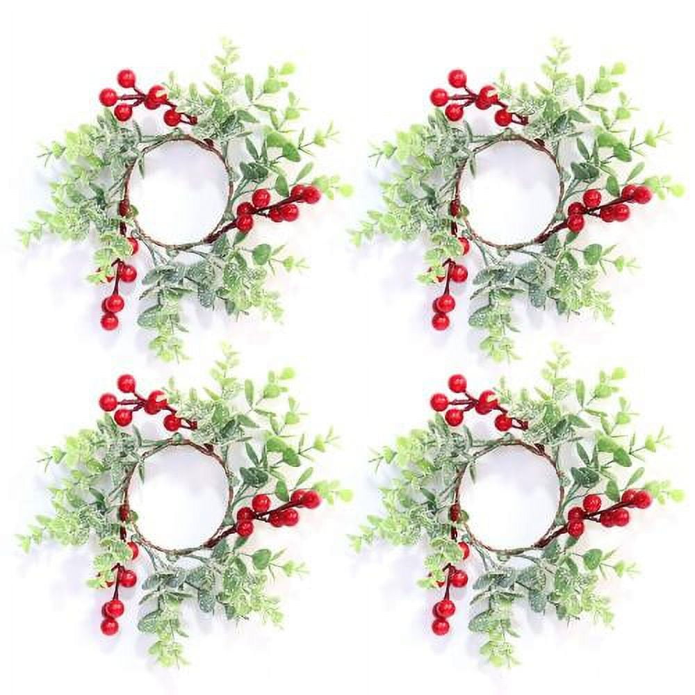 Set of 4 Christmas Candle Ring for Pillars Rustic Candle Holders, Small