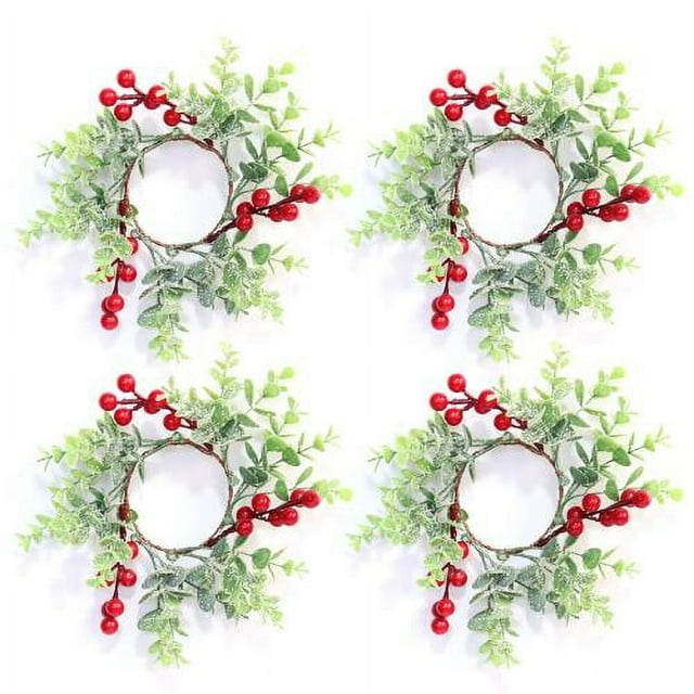 Set of 4 Christmas Candle Ring for Pillars Rustic Candle Holders, Small