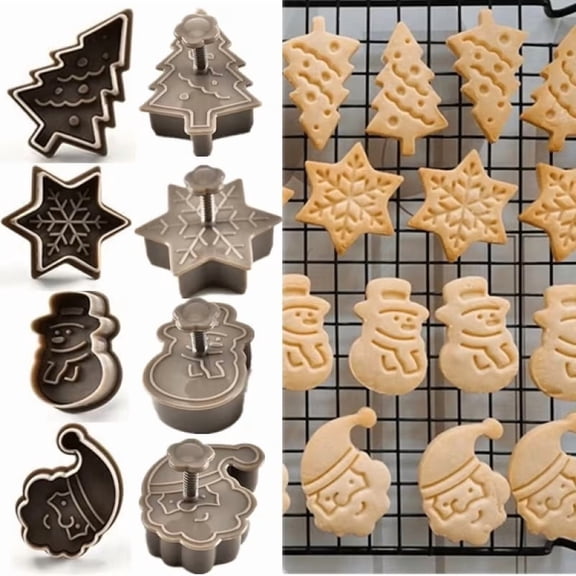 Set of 4 Christmas Cookie Biscuit Cutters Cutting Molds - Snowman, Snowflake, Christmas Tree, Santa Claus Pattern Baking Molds - Perfect for Holiday Baking