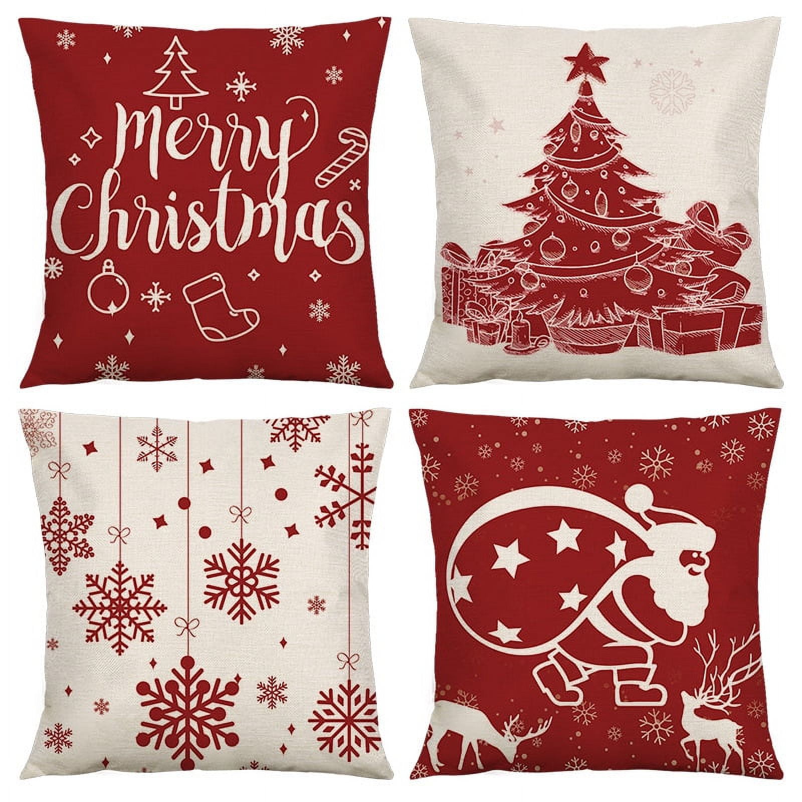 Set of 4 Christmas Decorative Throw Pillow Covers 18 x 18 Inches Red