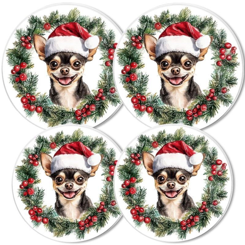 Set of 4 Christmas Electric Range Burner Covers, Christmas Mistletoe Garland Cute Puppy Round Mental Gas Stove Burner Covers for Kitchen Holiday Decoration , 8 Inches and 10 Inches