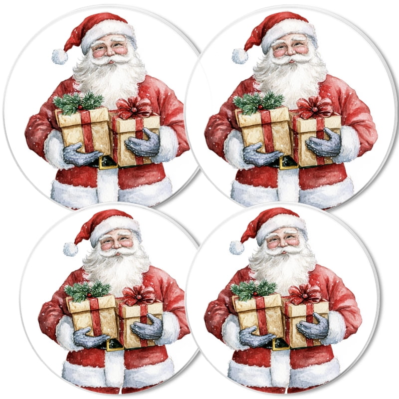 Set of 4 Christmas Electric Range Burner Covers, Santa Claus with Two Xmas Presents Round Mental Gas Stove Burner Covers for Kitchen Holiday Decoration, 8 Inches and 10 Inches