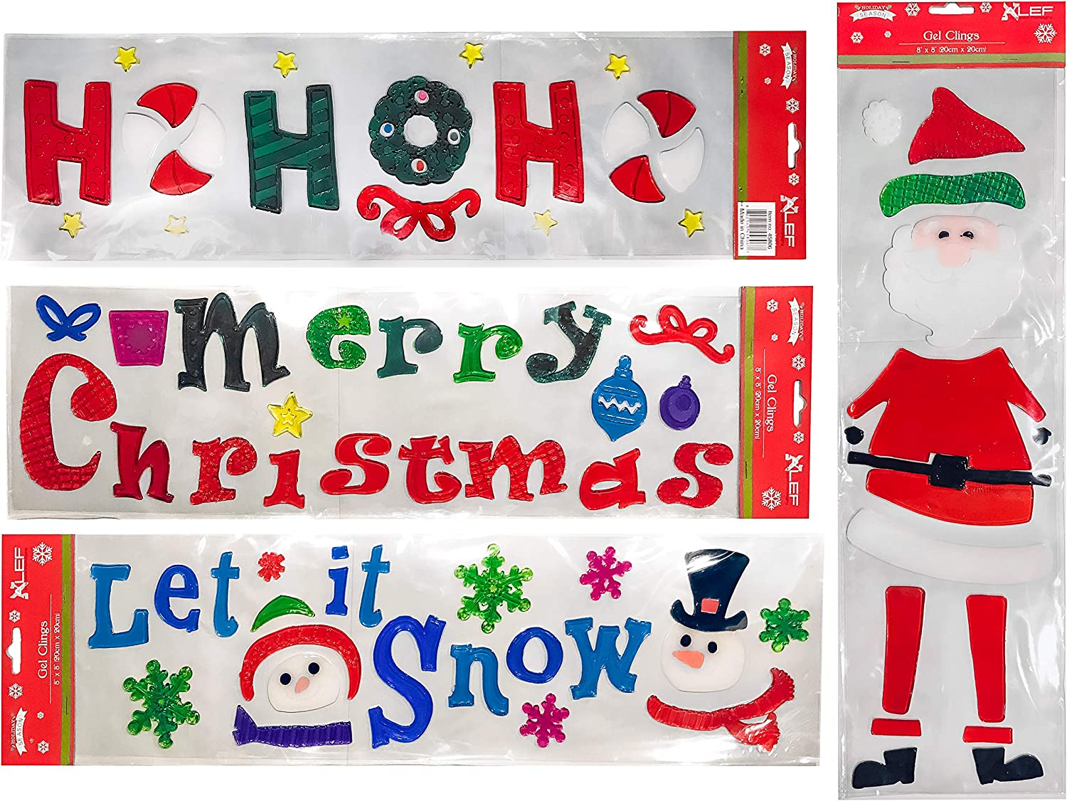 Set of 4 Christmas Gel Window Cling Sheets! Assortment of Shapes Santa