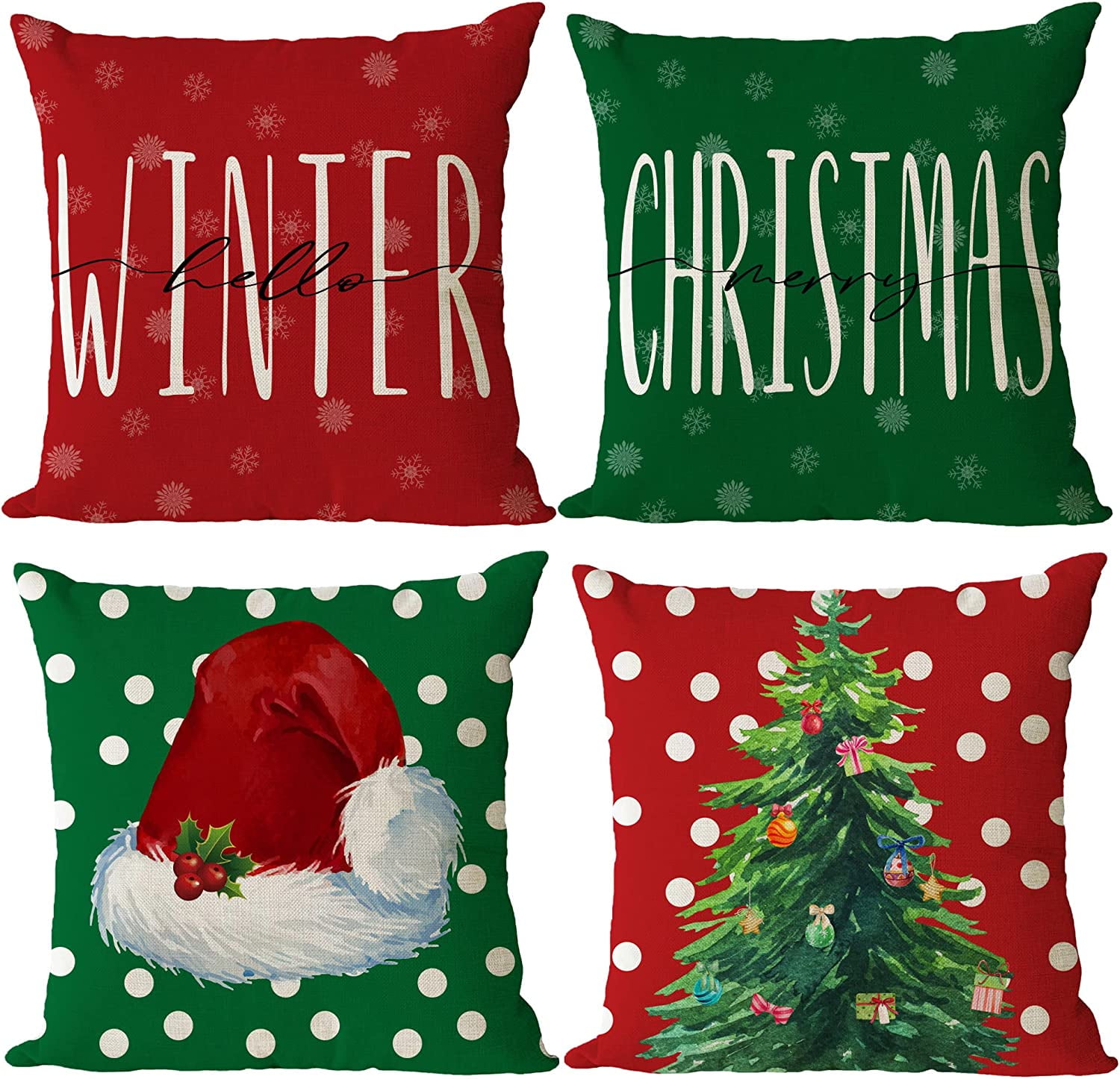 Set of 4 Christmas Pillow Covers 16x16 Inch Merry Christmas Pillow