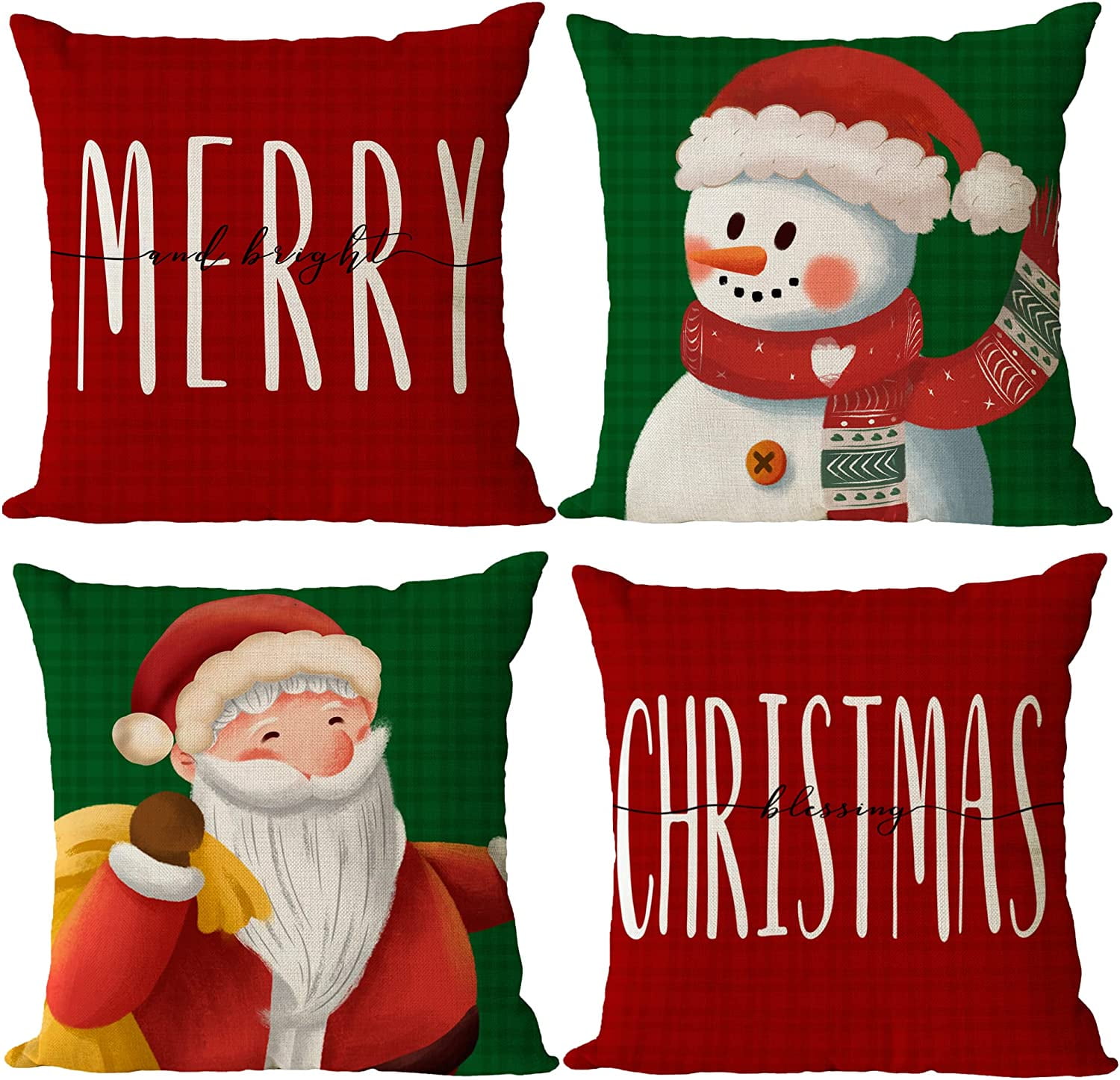 Set of 4 Christmas Pillow Covers 16x16 Inch Merry Christmas Pillow Cases Christmas Tree Throw