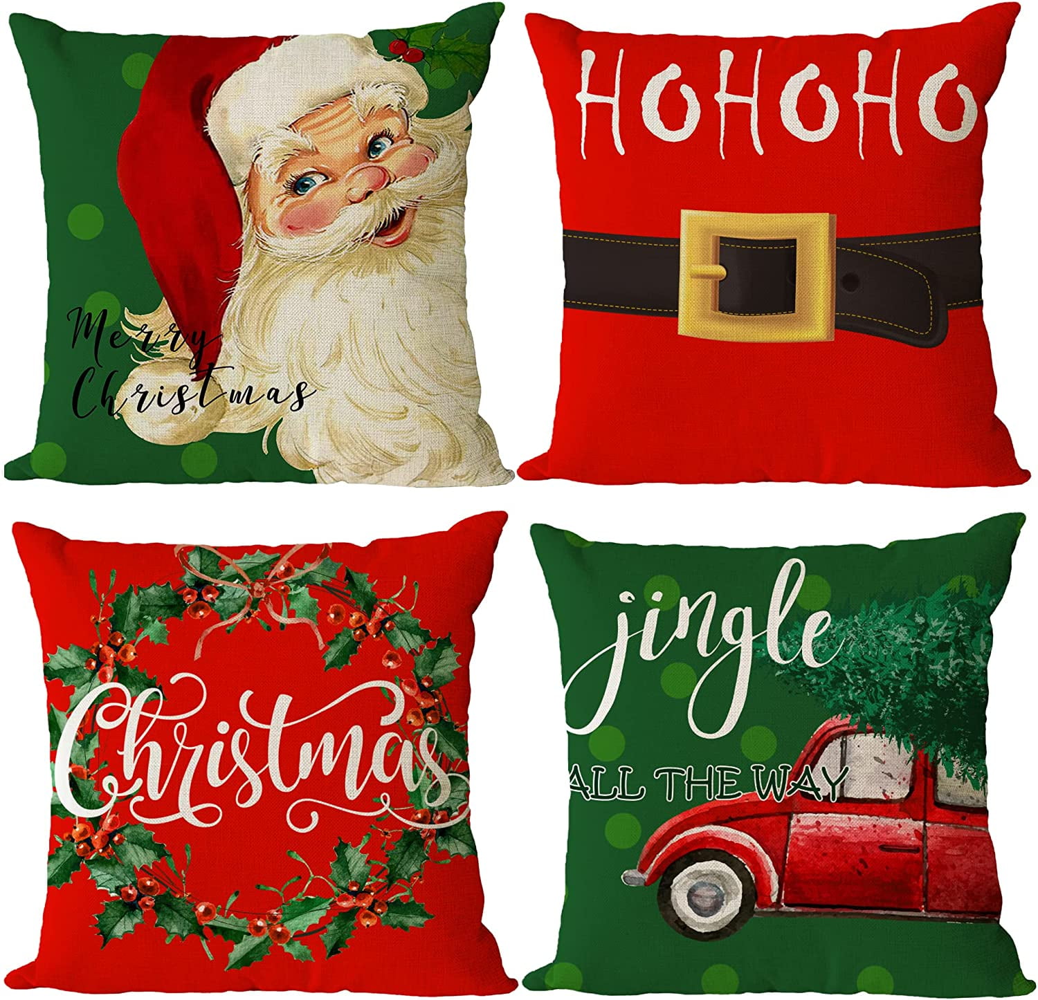 Set of 4 Christmas Pillow Covers 16x16 Inch Merry Christmas Pillow Cases Christmas Tree Throw