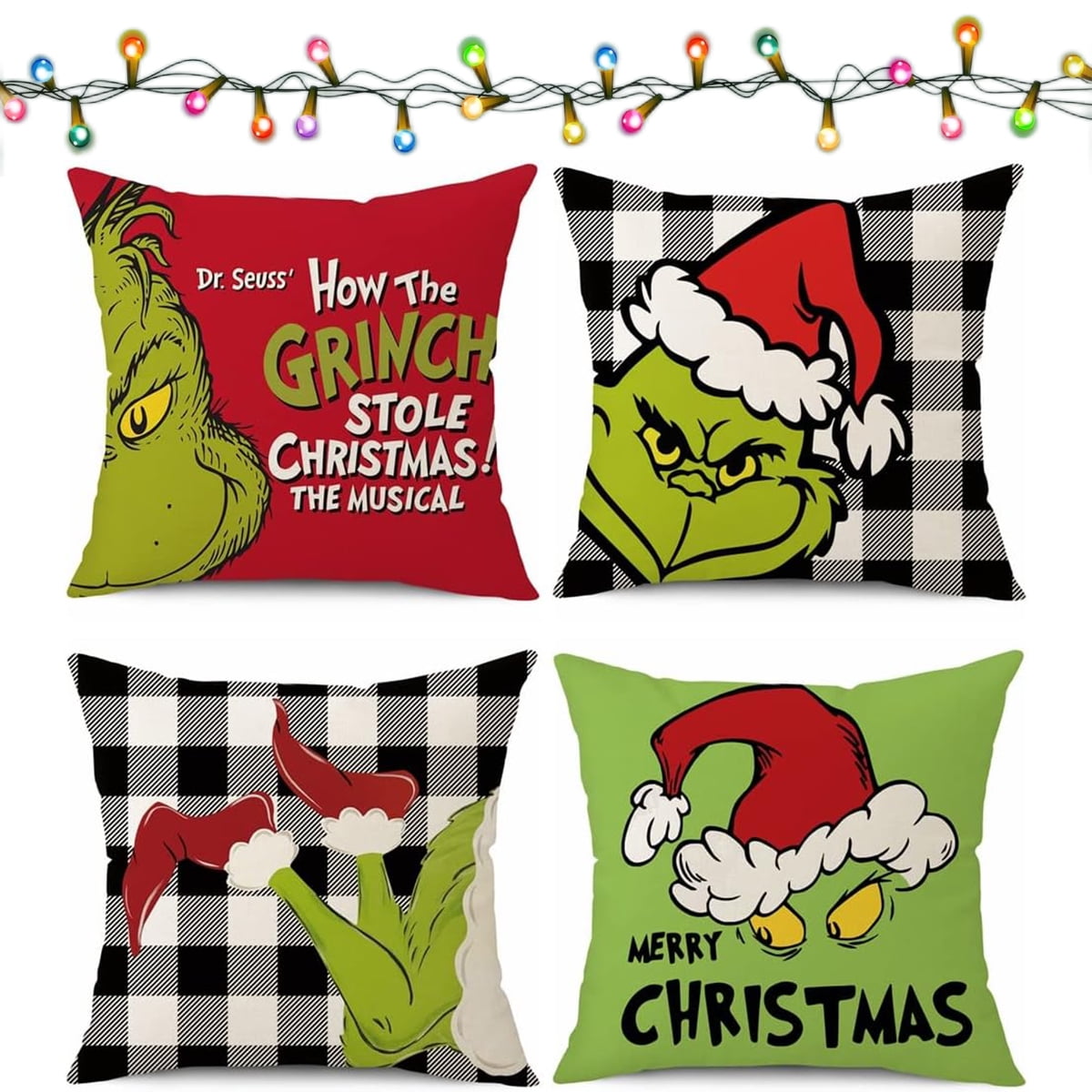 Set of 4 Christmas Pillow Covers for Grinch Christmas Decorations grinch Stole Christmas Pillows