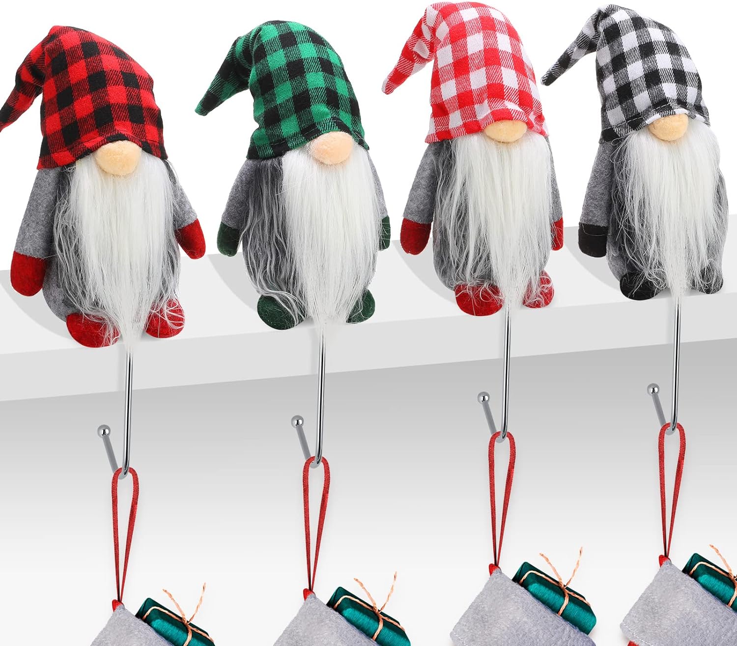 Set of 4 Christmas Stocking Holders for Mantle, Metal Christmas