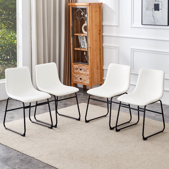 Set of 4 Classic White PU Leather Chairs, A stylish seat perfect for modern minimalist and industrial style environments, with dimensions of 17.7*20.8*37 inches.