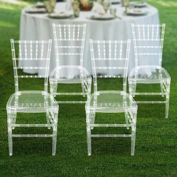 Set of 4 Clear Dining Chairs Modern Stacking Chairs Bulk PC Crystal Chiavari Ghost Accent Chairs,Transparent Chair Set for Party Wedding Banquet Chair