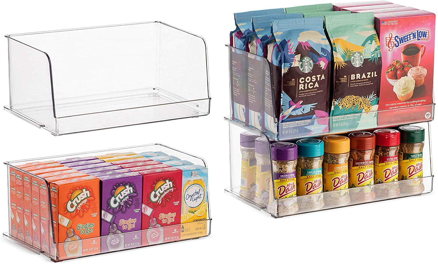 Set of 4 Clear Stackable Plastic Pantry Organizer Bins