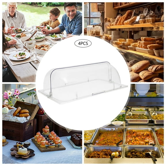 4 Pec High-Transparency PC Flip Shafts Clear Roll-top Covers Food Display Proof Cover, 21.06*13*7.08in